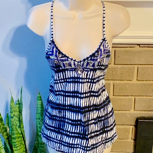 Express Tops - Express sequin jewel tie dye tank top